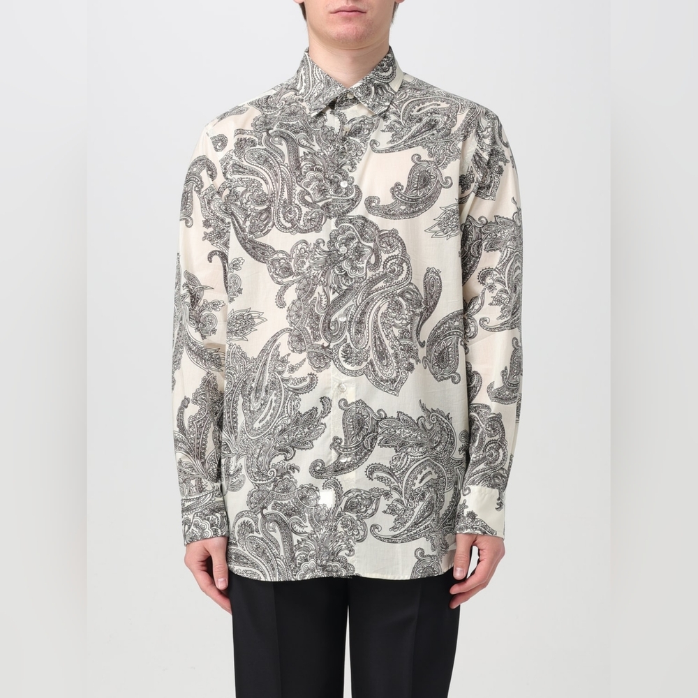 Paisley Print Men's Shirt - Black and White